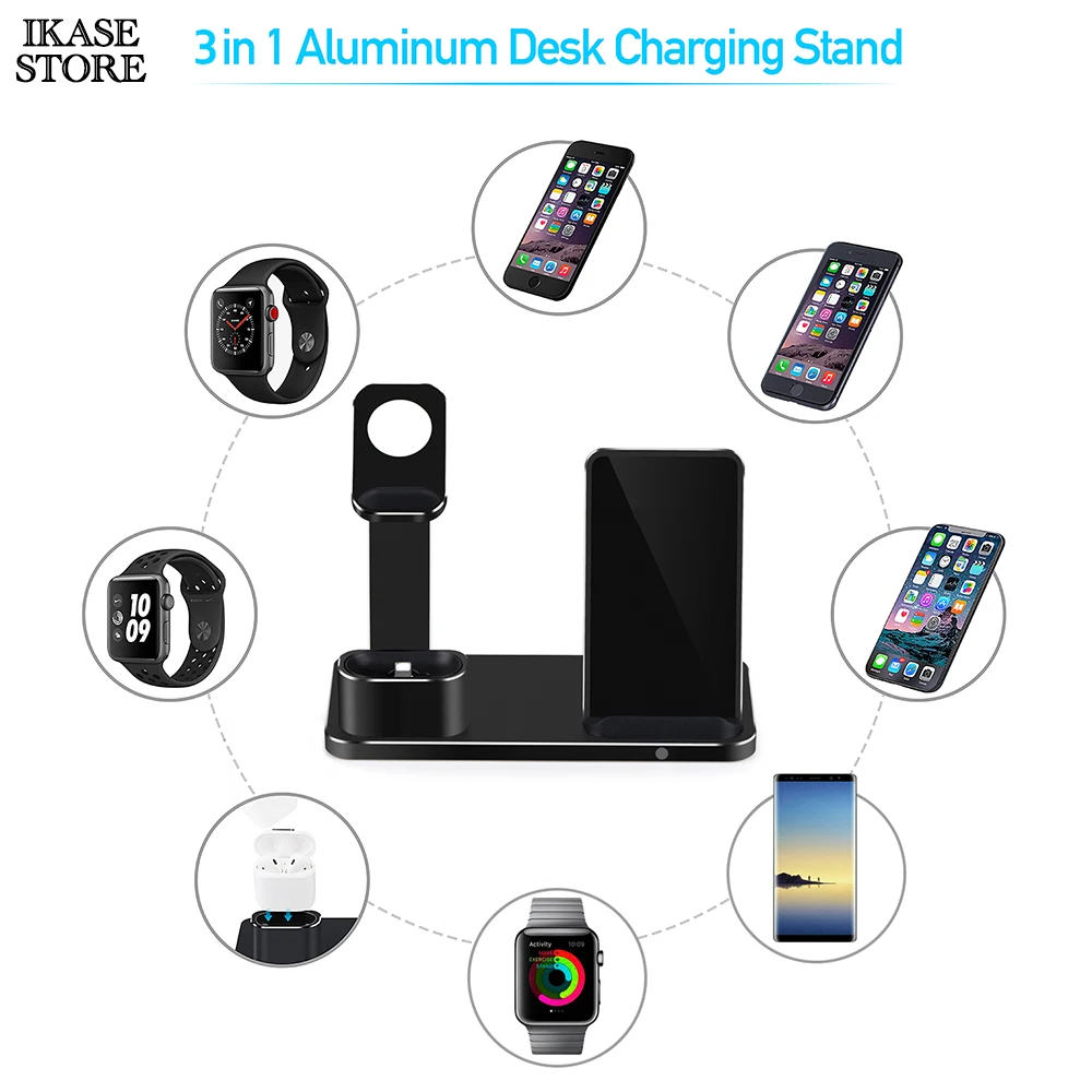 3 in 1 Wireless Charger Stand For iphone Xs X Xr 8 plus Ikase store Qi Mobile Phone Fast Charging | Мобильные телефоны и