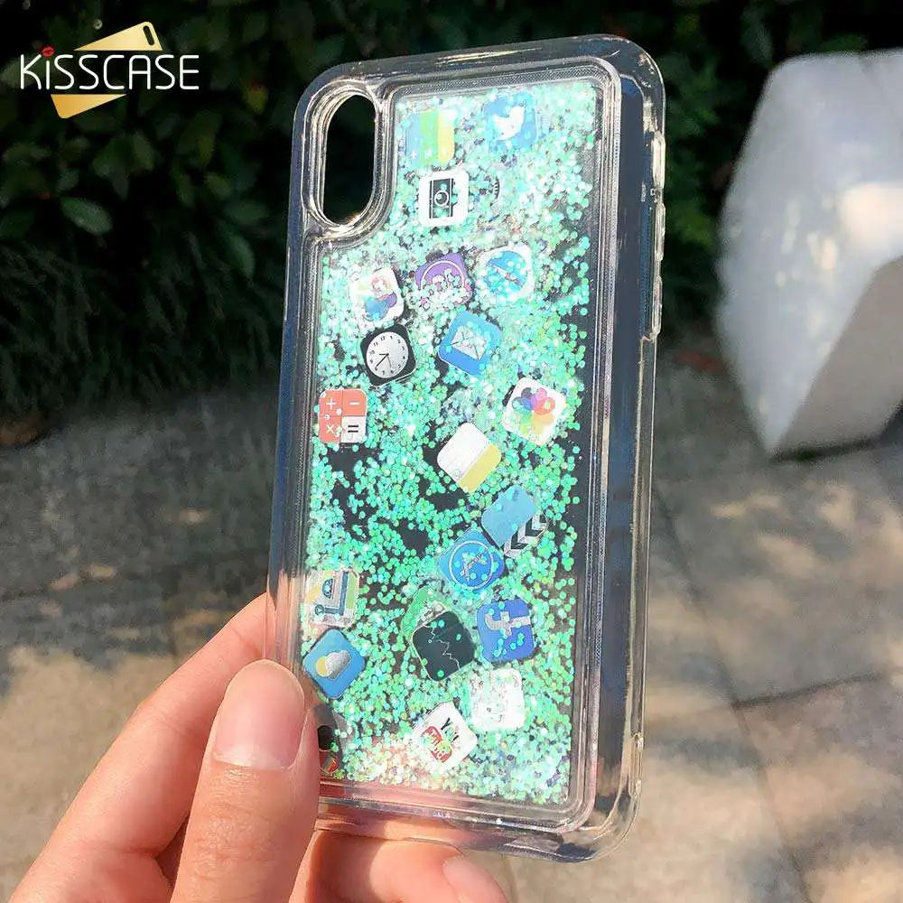 KISSCASE Quicksand Glitter Case For iPhone 7 8 6 6S Plus Liquid App Icon Soft Cases XS MAX XR X Bling Capas |