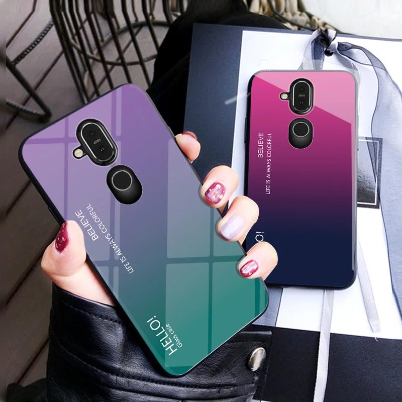 Для Nokia 8 1 чехол для X7 2018 крышка градиентное закаленное стекло силиконовая рамка