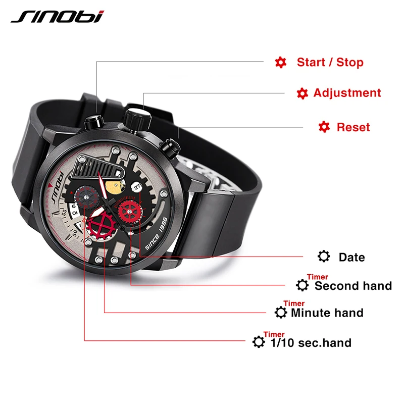 SINOBI gear Dial оригинальный дизайн Креативные мужские часы Relogio Masculino модные