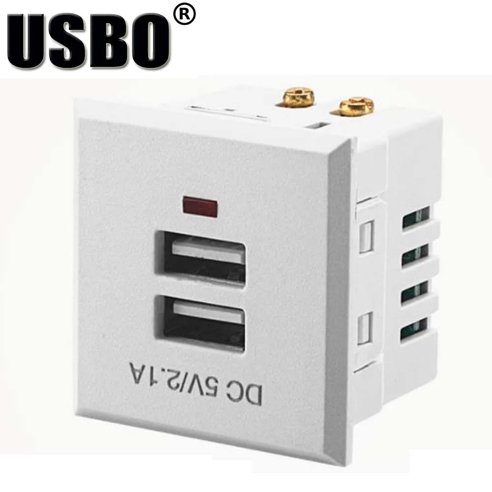 Зарядное гнездо питания с двумя USB разъемами черный белый встроенный (5 в 2 1 а)