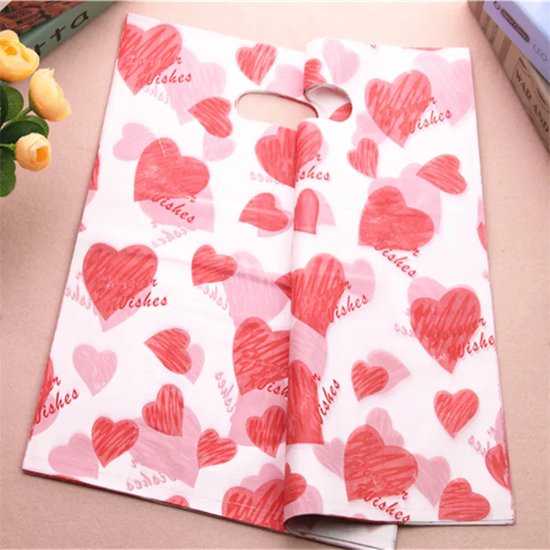2021 New Design Wholesale 100pcs/lot 30*40cm Luxury Large Red Sweet Heart Packaging Bags Plastic Wedding Gift | Дом и сад
