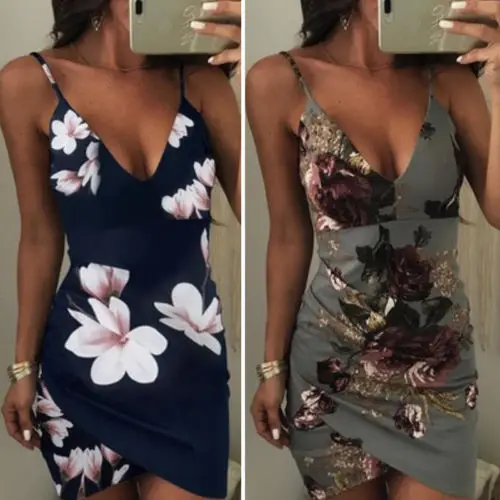 2018 сексуальные Клубные цветочные платья женское летнее облегающее вечернее