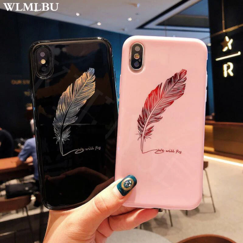 WLMLBU Silicone Feather Case For iPhone 7 8 Plus XS Max XR Xs Letter Phone Cases X 6 6S Soft TPU Back Cover |