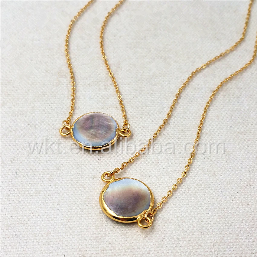 WT-N827 Charm Pearl Connector Necklace Jewelry Wholesale Natural Black Round Shape Pendant with Double Loops Gold | Украшения и