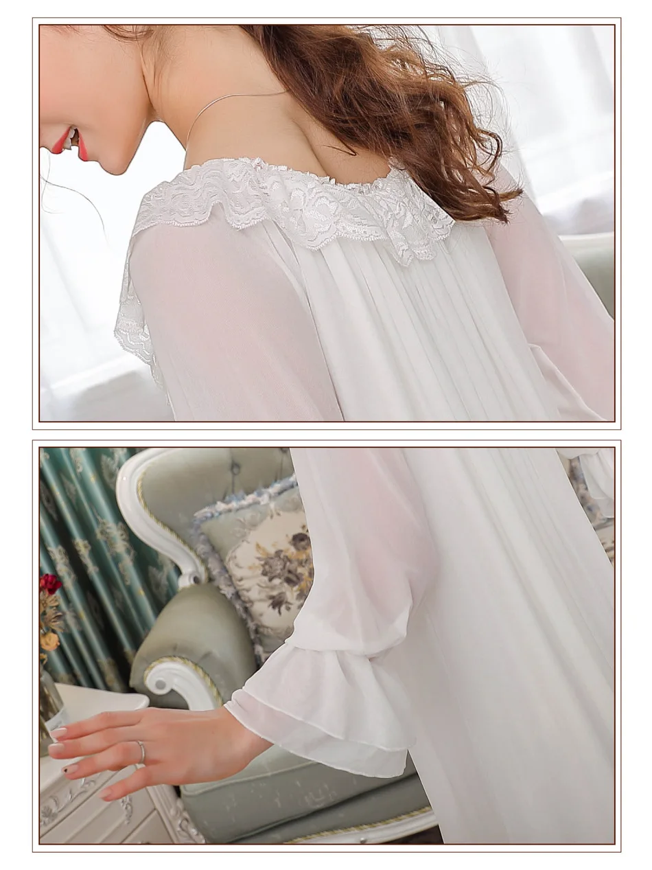 

Sexy Night Dress Long Sleeve Sleeping Dress Lingerie Femme Nighties For Women Sleepwear Summer White/Pink Long Nightgown Fdfklak