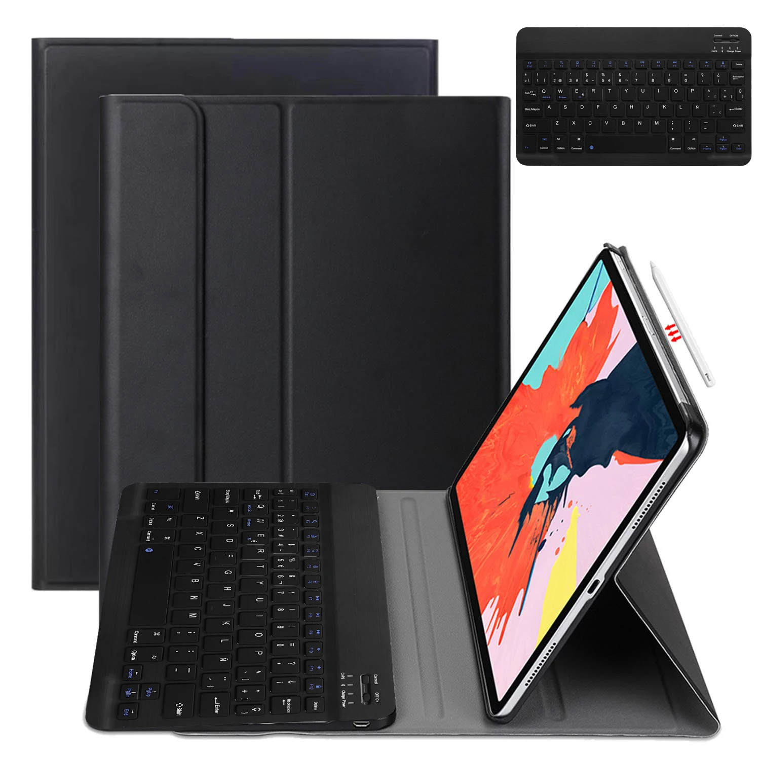 Испанская клавиатура для iPad Pro 11 чехол клавиатура, Смарт Стенд W покрытие клавиатуры Bluetooth для iPad Pro 11 чехол испанская клавиатура