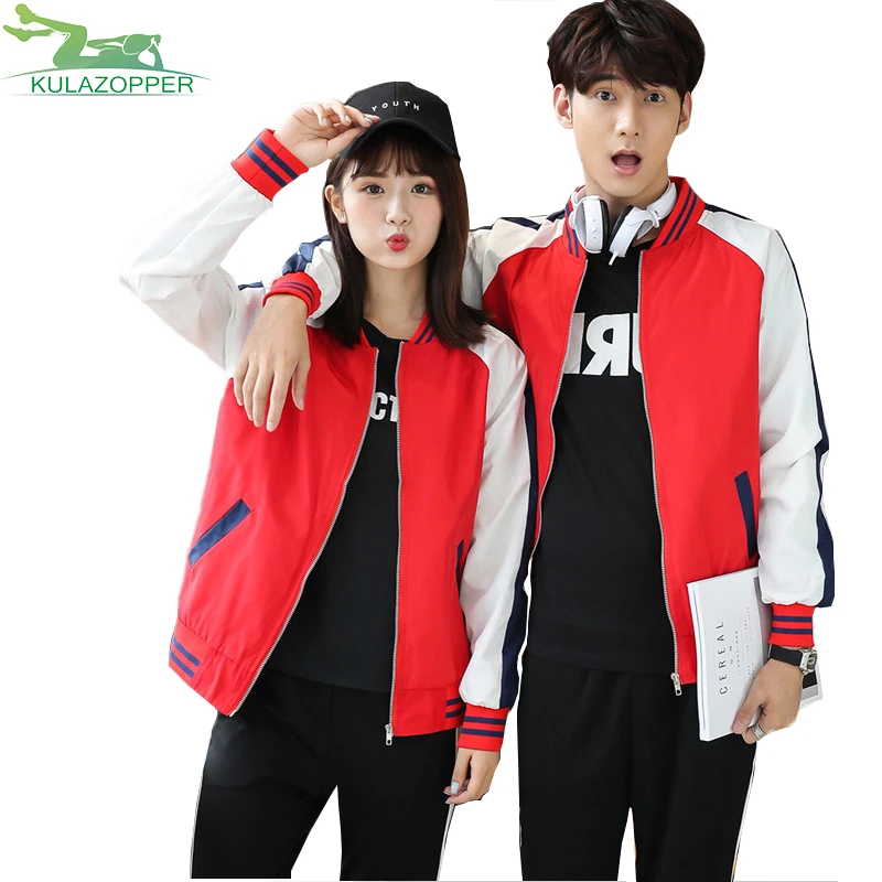 Пара куртка 2018 Весна Осень корейский стиль цветной блок бейсбольная форма Плюс
