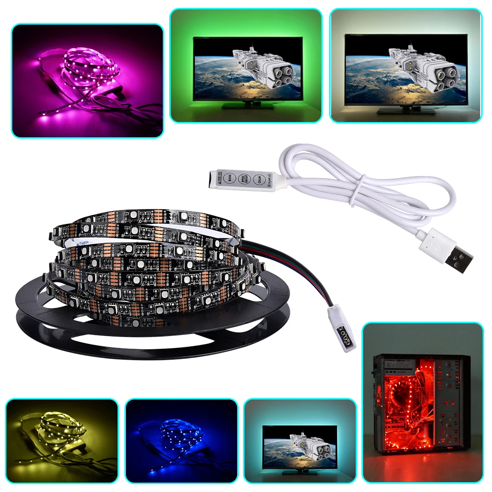 USB 5 В RGB СВЕТОДИОДНЫЕ Ленты 1 м 2 3 3535 CRI90 LED лента Лента Свет 6 мм для ТВ Фон Освещение