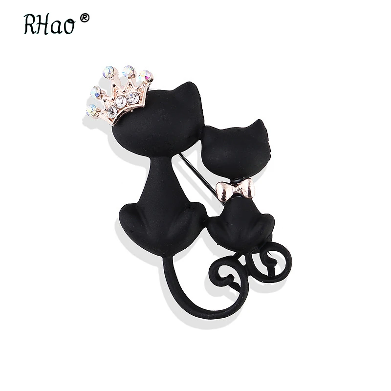 RHao черные броши для мамы дочки кошек кристалл Корона королева корсаж хиджаб