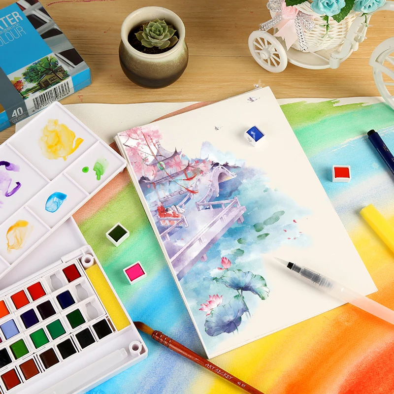 

Superior Watercolor Paint With Paintbrush 12/18/24/30/36/40/48 Colors For Color Paints Drawing Paint Watercolors Art Supplies