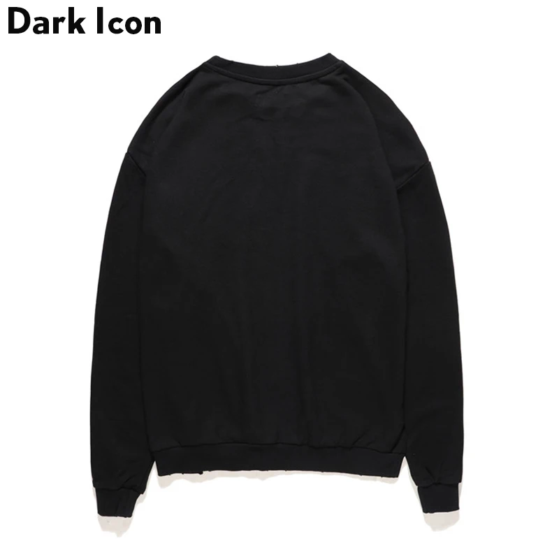 Мужской однотонный махровый свитшот с дырками DARK ICON черный зеленый пуловер 2019| |