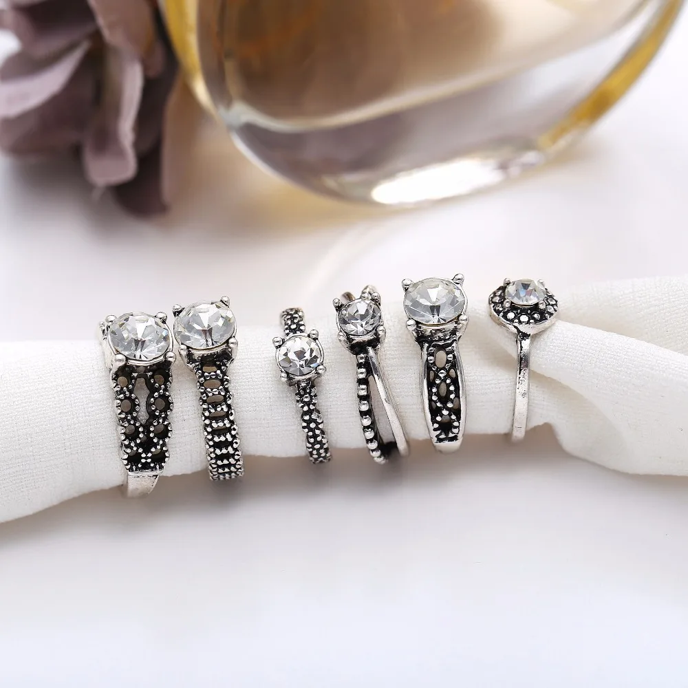 Женский винтажный комплект колец серебряного цвета вечерние кольца в стиле