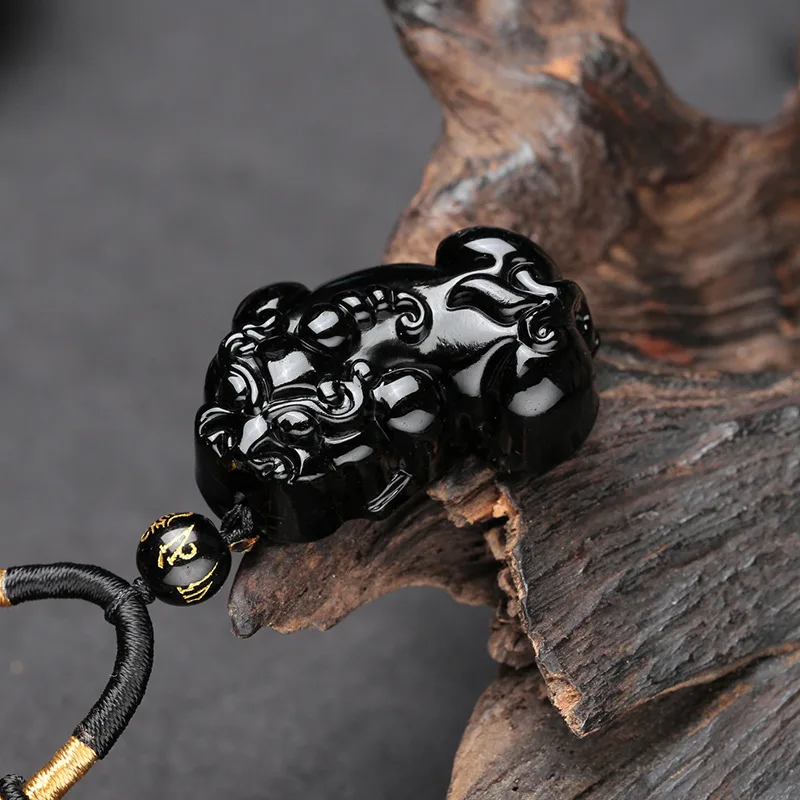 Высококачественный натуральный черный обсидиановый амулет с резьбой PIXIU