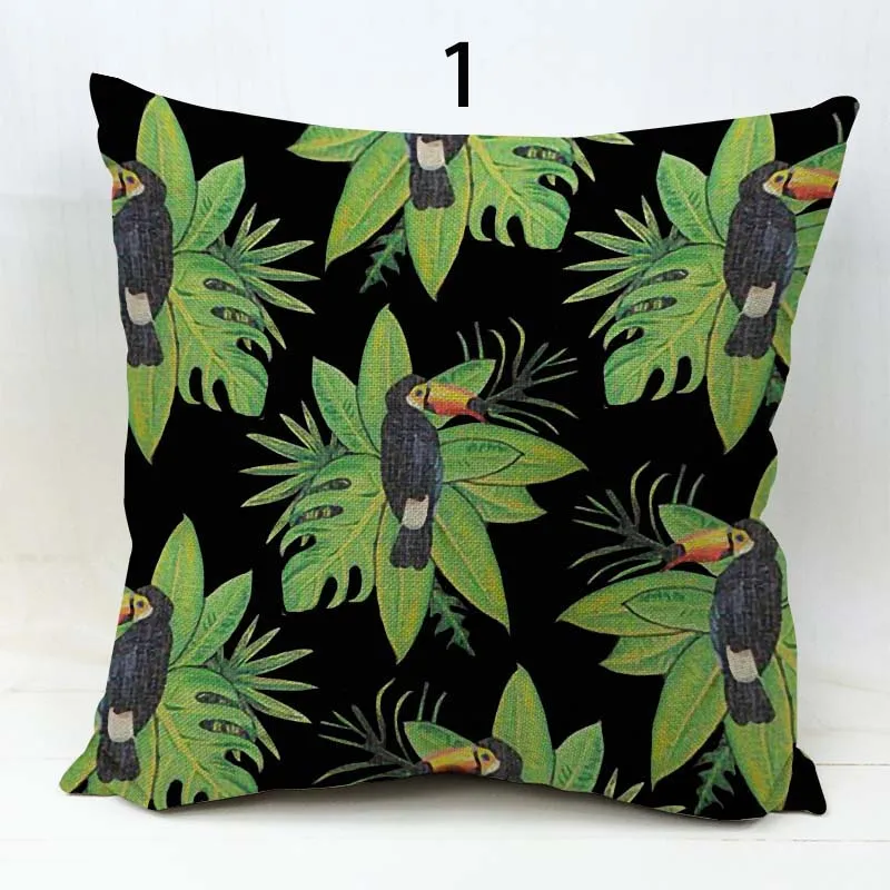 Тропические растения накидки на подушки цветы Тукан попугай Розовый фламинго