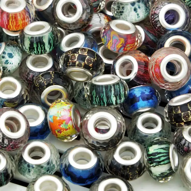 100Pcs/Lot Wholesale 14MM Assorted Color Round Faceted Spacers Plastic Resin Charms Beads Fit Pandora Style DIY Jewelry Bracelet | Украшения