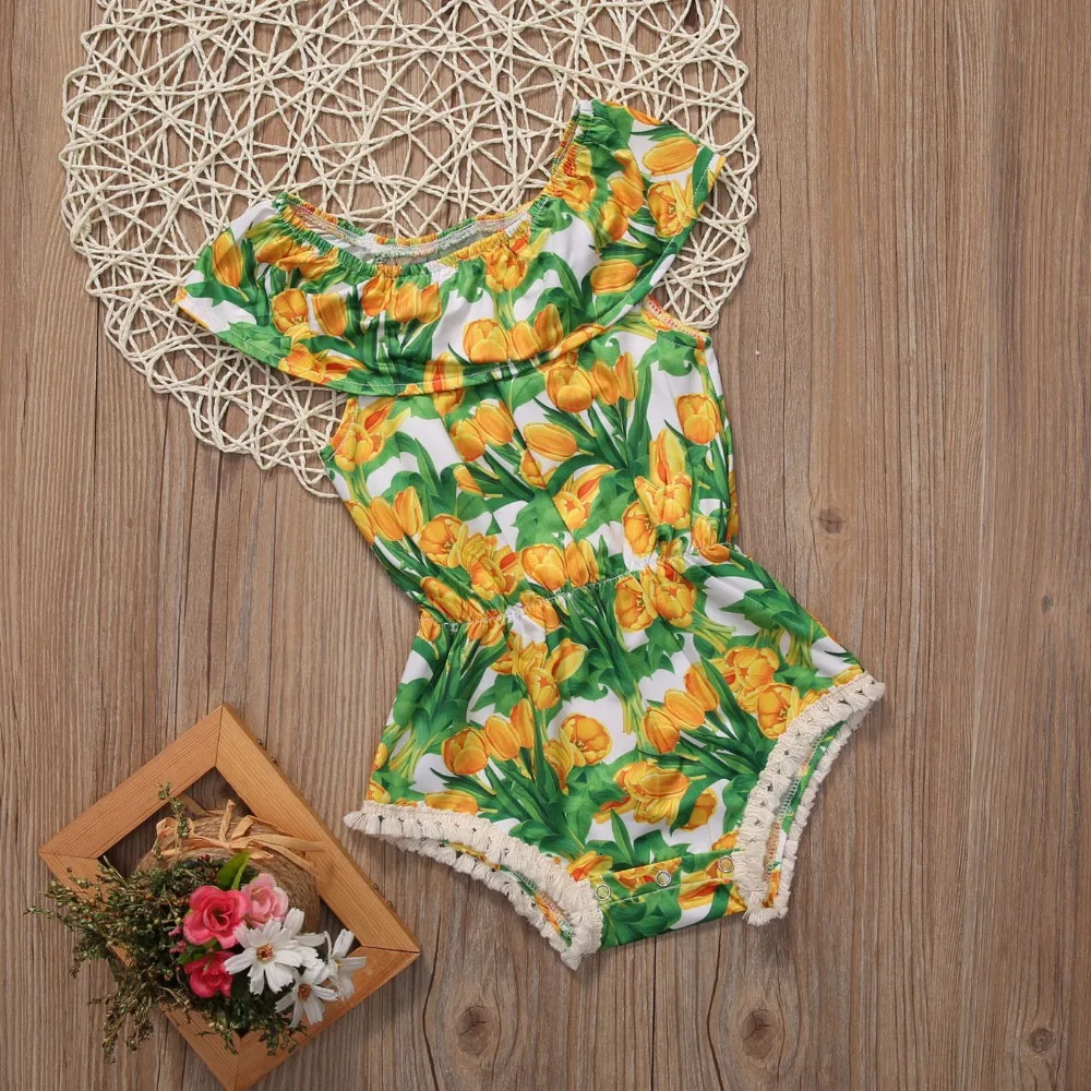 Одежда для малышей комбинезон с воротником-лодочкой и цветочным принтом цвет