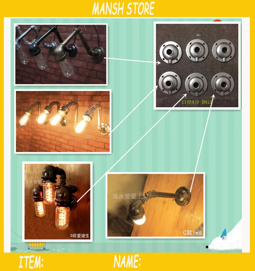 DN15 Железный фланцевый Цоколь для труб настенный светильник основание с