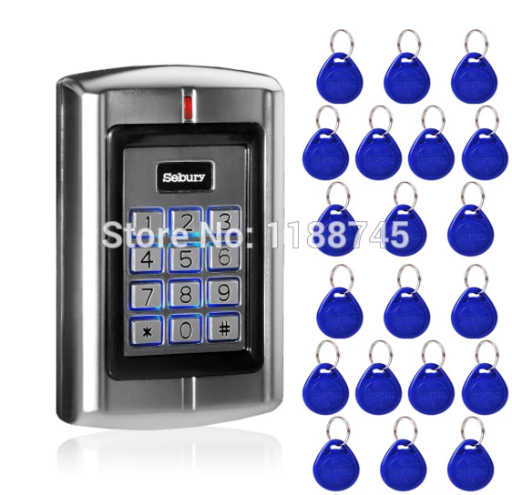 

Metal Waterproof Stand-alone Access Keypad Wiegand 26 with 20 x Card Key Chain RFID Keyfob