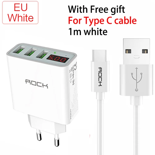 EU White for type 3 с usb-портом, светодиодная дисплей USB зарядное устройство рок ЕС Портативный Путешествия зарядки для Vivo стены Desktop тире тройной разъем с Бесплатный п - Тип штекера: EU White for type