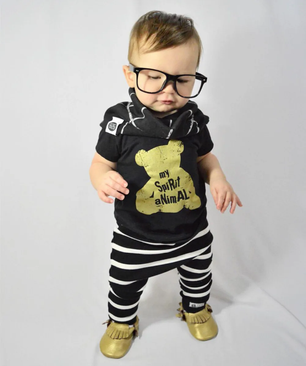 2020 Hot selling baby clothing set clothes bear pattern short-sleeved T-shirt+stripe pants fashion boys |