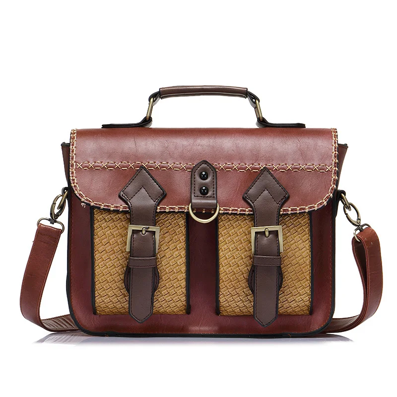 Realer фирменный дизайн женская сумка Высокое качество Satchels сумка Винтаж одноцветное Искусственная кожа сумка - Цвет: brown