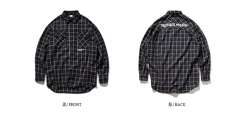 SODA WATER Men Casual Plaid Shirts Harajuku Autumn Letter Print Long Sleeve Shirt For Men Retro Loose Front Pocket Shirts 92107W