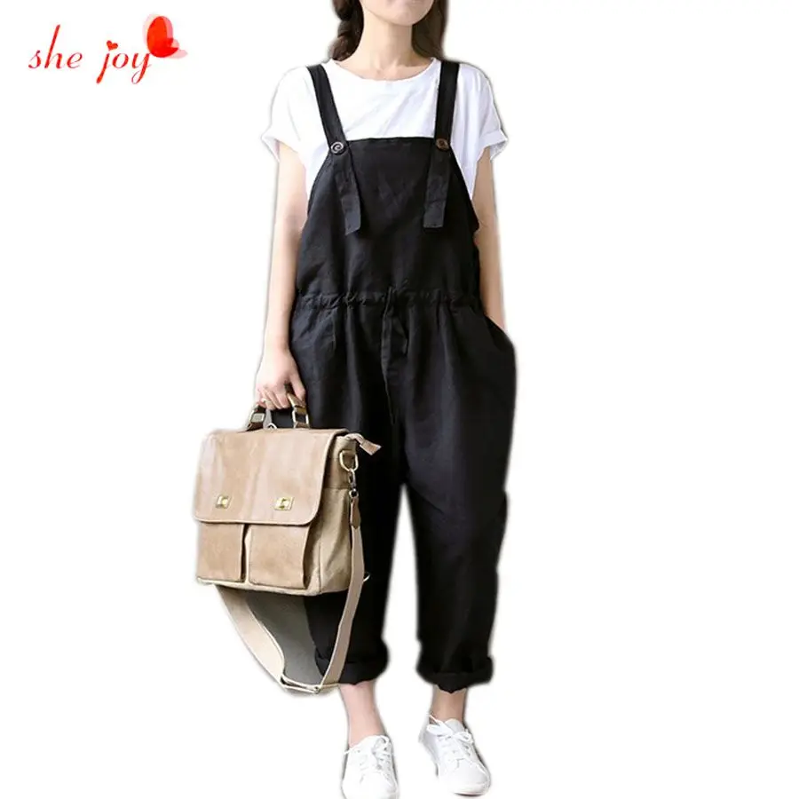 Casual Black Women Linen Rompers Vintage Loose Female Harem Pants New Summer&ampSpring Slim Lady Full Length Clothing | Женская одежда