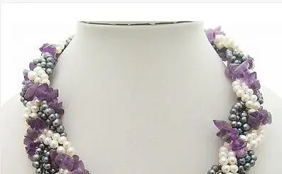 Новинка! Очаровательный 6Strds жемчуг и ожерелье из природных кристаллов камея с