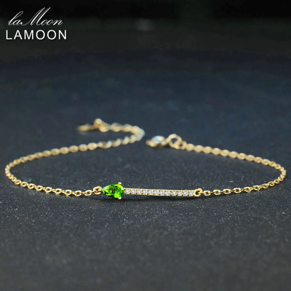 

LAMOON 925 Sterling Silver Bracelet Woman Green Diopside Gemstone Bracelet 14K Gold Plated Fine Jewelry Minimalist Style LMHI041