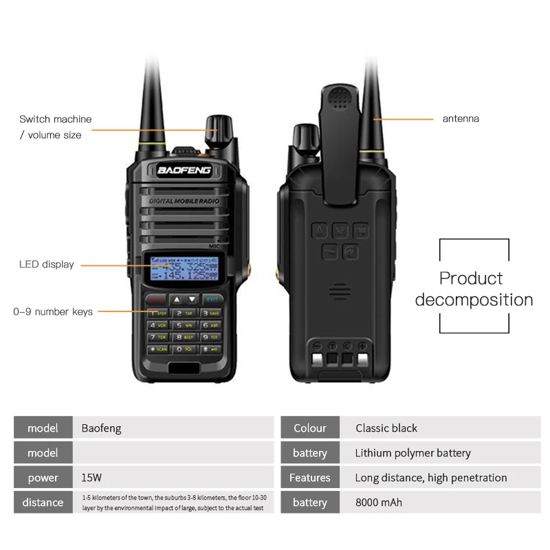 Baofeng 2 шт. uv-9r плюс Двухканальные рации 136-174/400-520 мГц IP67 Водонепроницаемый 9R