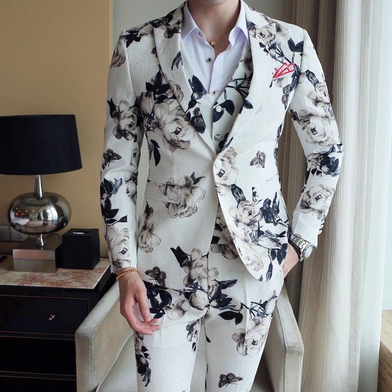 Мужские вечерние костюмы с цветочным принтом 3 предмета костюм для свадебного