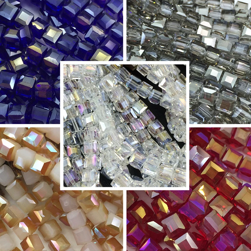 Fashion crystal glass 10mm square cube faceted 13 style colorful diy jewelry loose spacers accessories findings beads 20pcs B988|fashion beads|beads
