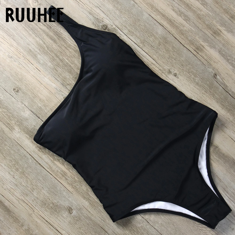 RUUHEE, сдельный купальник, Женский Одноцветный купальный костюм, сексуальный боди на одно плечо, Мягкий Монокини для женщин, одежда для плавания