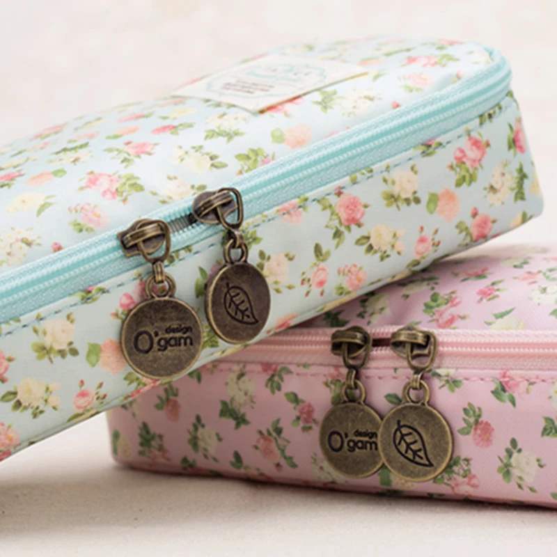 Чехол для карандашей большой вместимости из денима Винтажный чехол с цветочным