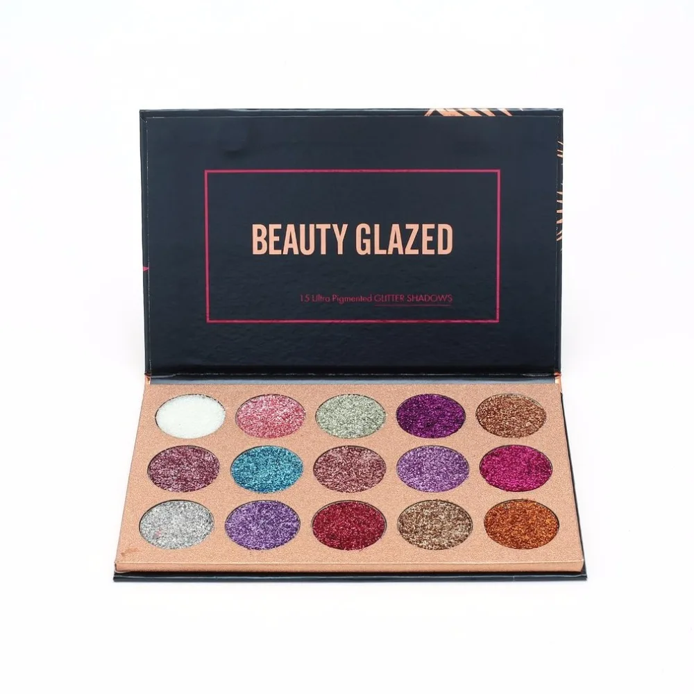 Портативная палитра теней для век BEAUTY GLAZED 15 ультрапигментированных с блеском