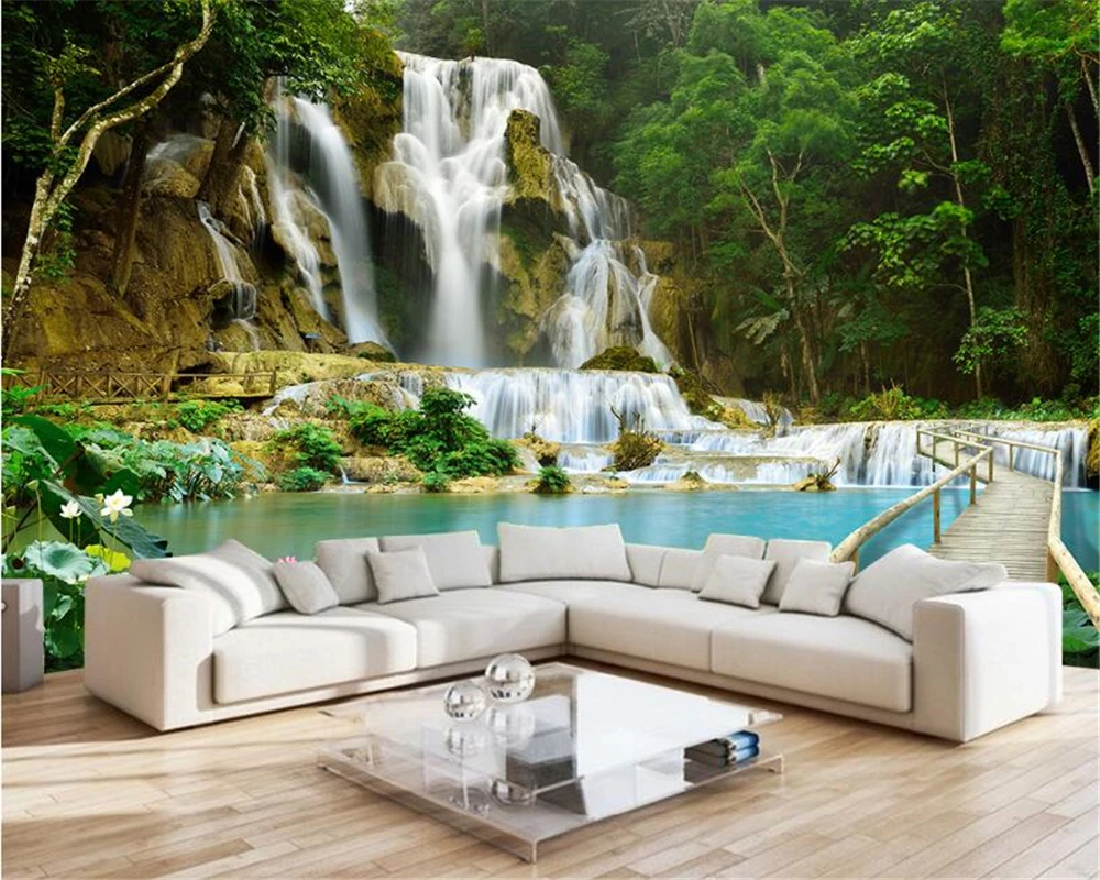 

beibehang Custom three-dimensional silk cloth wallpaper landscape waterfall 3D landscape background papel de parede 3d painting