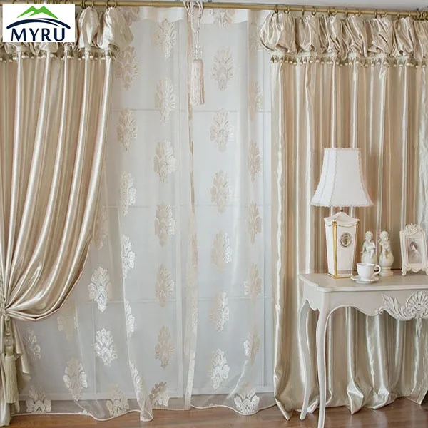 MYRU champagne bedroom customized curtain with valance and beads window screening for living room