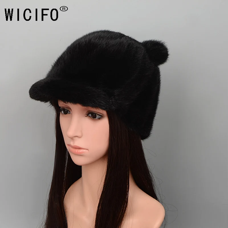 

Wucifo 2019 новые женские зимние шапки из меха норки модная женская бейсболка высококачественные бейсболки с кошачьими ушками повседневные кеп...