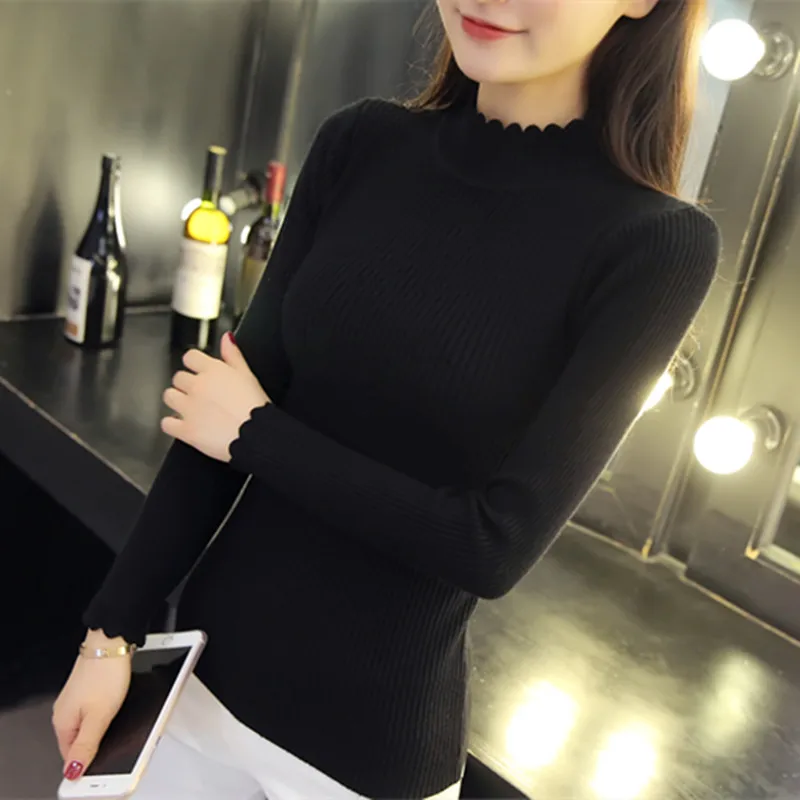 Новая зимняя короткая рубашка с воротником хомут Женский пуловер длинным