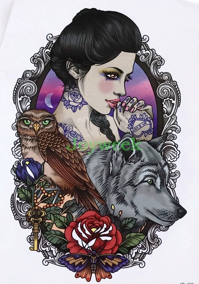 

Waterproof Temporary Tattoo Sticker princess girl wolf owl rose tatto stickers flash tatoo fake tattoos for women