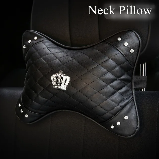neck pillow Универсальный из искусственной кожи чехол рулевого колеса автомобиля bling rhinestone Кристалл руль чехлы набор с хрустальной короной аксессуары - Название цвета: neck pillow