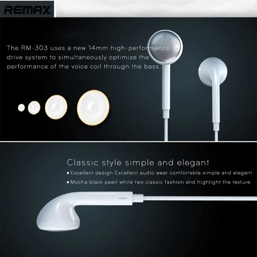 Remax портативный RM 303 классический аудио чистый музыкальный наушник 3 5 мм в ухо бас