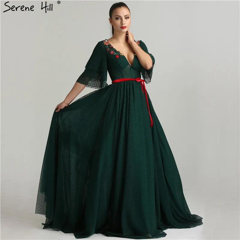 Зеленые пляжные вечерние платья с глубоким v образным вырезом и рукавами до локтя