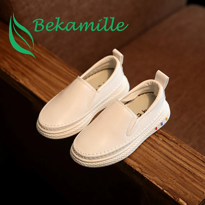 Bekamille/сезон весна-осень; Детские модные кроссовки; коллекция года; детская однотонная обувь; детская обувь на плоской подошве для мальчиков и девочек; повседневная обувь; белые лоферы
