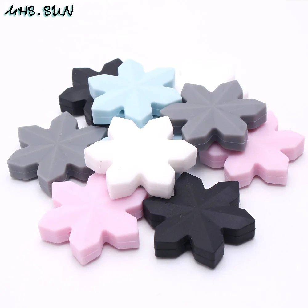 MHS.SUN Food Grade Snowflake Silicone Beads For Pacifier Chain Making Baby Teething Teether Chewable Beads 5PCS DIY Nursing Toy
