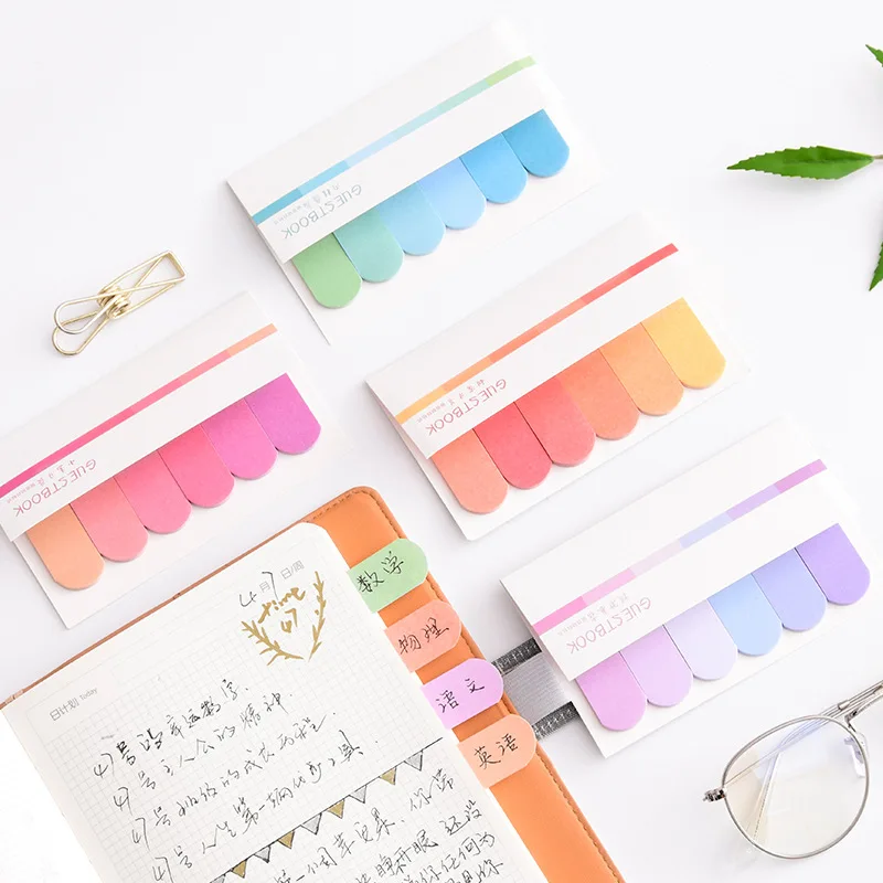 

4 pcs Fresh rainbow color sticky note Mini index Label bookmark Post memo Stationery Office accessories School supplies A6966