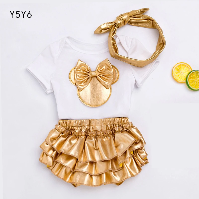 

New casual children's clothing girls clothes suit short-sleeved gold bow short-sleeved blouse + skirt pants two-piece sets UK