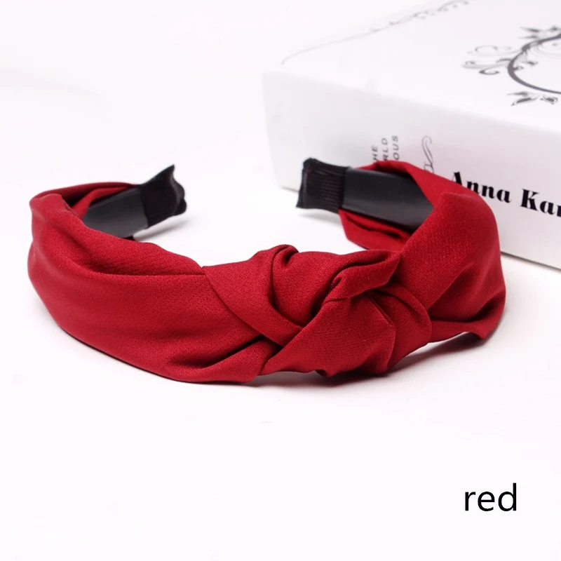 red Одноцветные повязки для волос тюрбан для женщин и девочек высокое качество эластичная повязка ободок промежуточный узел модные милые аксессуары для волос - Цвет: red