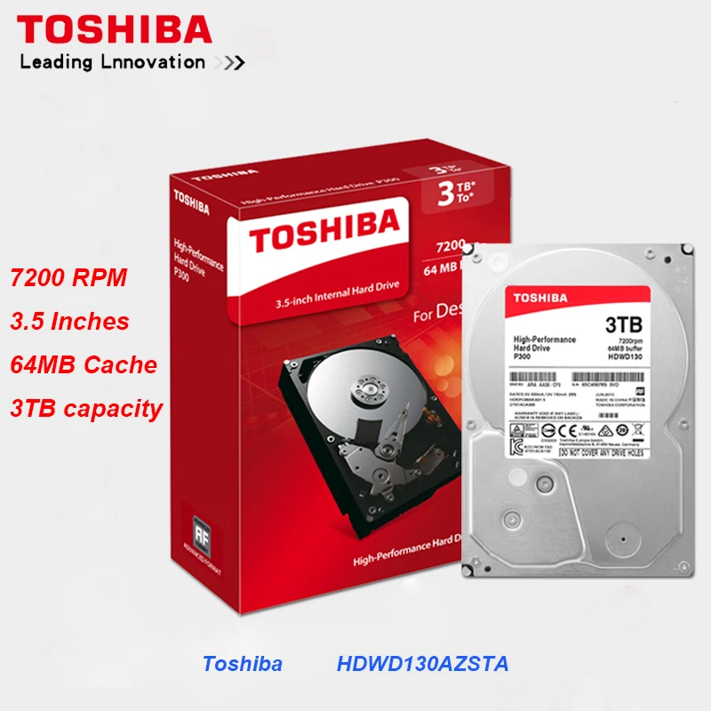 Original Toshiba HDWD130AZSTA 3TB 3.5&quot Internal HDD SATA 3.0 7200RPM 64 MB Cache P300 Series Hard Drive Disk for Desktop PC |